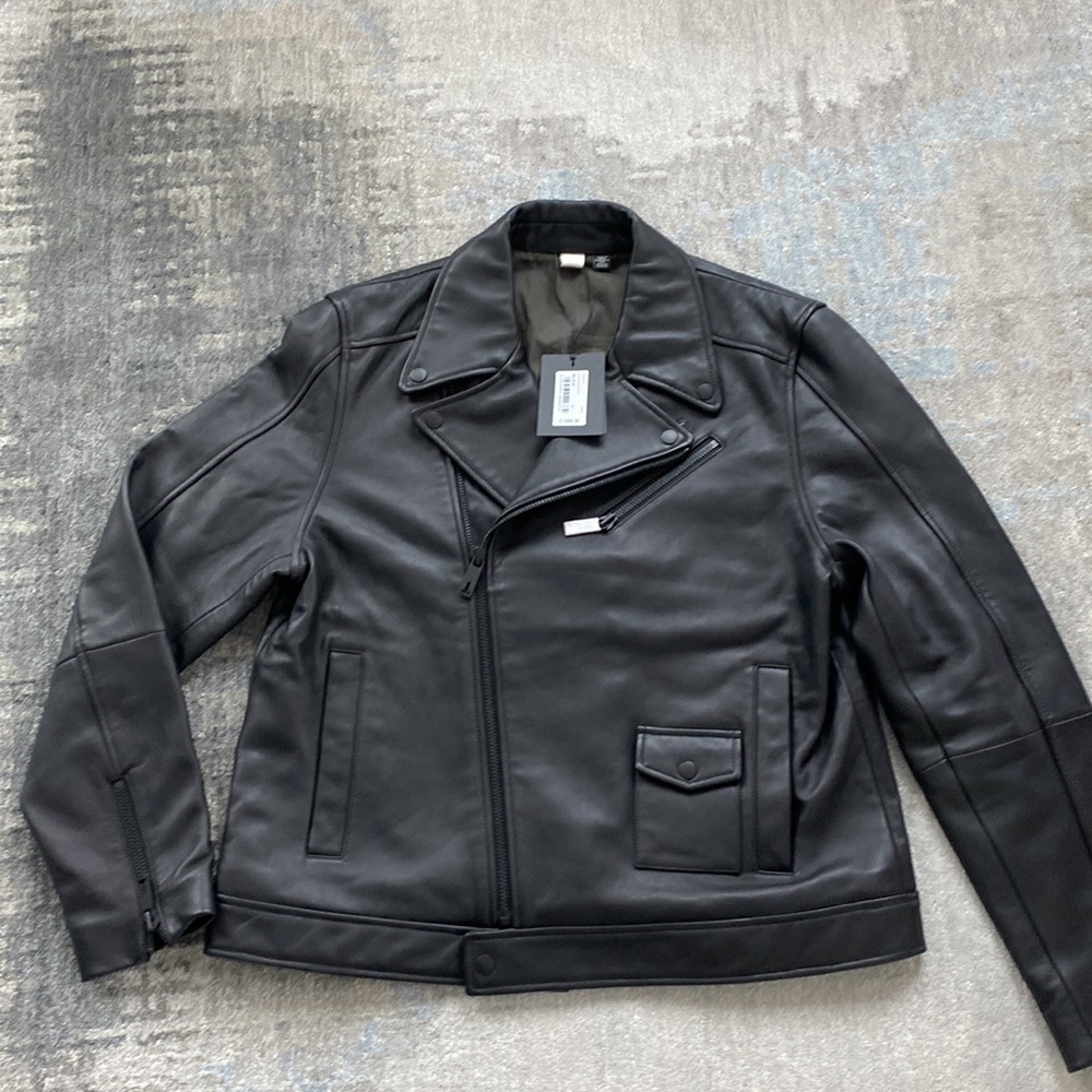 Brand NWT - Ted Baker Carve - Black Leather Biker Jacket - Size 4 (USA size L) - Picture 6 of 15